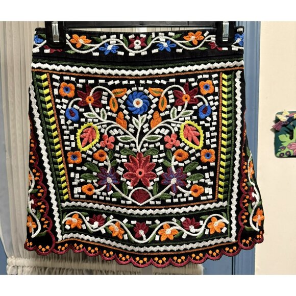 Lulus Multicolor Boho Don’t Stop The Party Embroidered Black Mini Skirt Sz XS - Picture 2 of 9